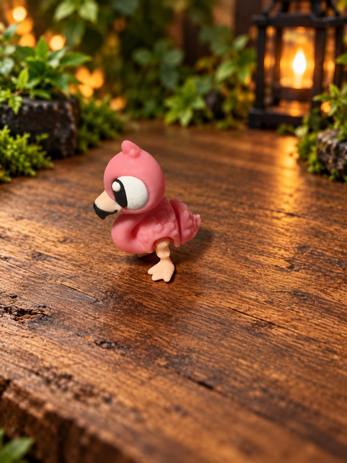 Rosa Flamingo-Figur mit gebogenem Hals und detailreichen Flügeln, Seitenansicht